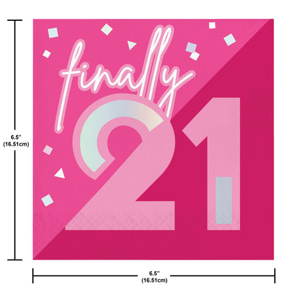 21st Party Time Pink Foil Lunch Napkins 16ct