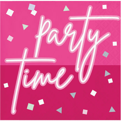 Party Time Pink Foil Beverage Napkins 16ct
