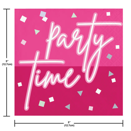 Party Time Pink Foil Beverage Napkins 16ct