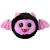 Plush toy bat with pink and black colors on a white background