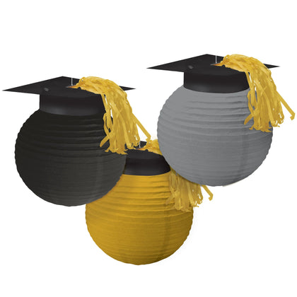 Lanterns with Grad Caps | Black, Silver, Gold