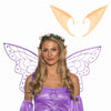 Woman in fairy costume with wings and ears on a white background