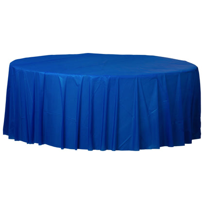 Bright Blue Round Plastic Table Cover | Solids