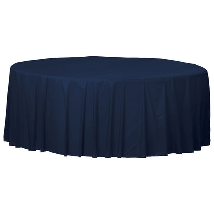 Navy Blue Round Plastic Table Cover | Solids