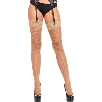 Fishnet Thigh High Stockings - Nude