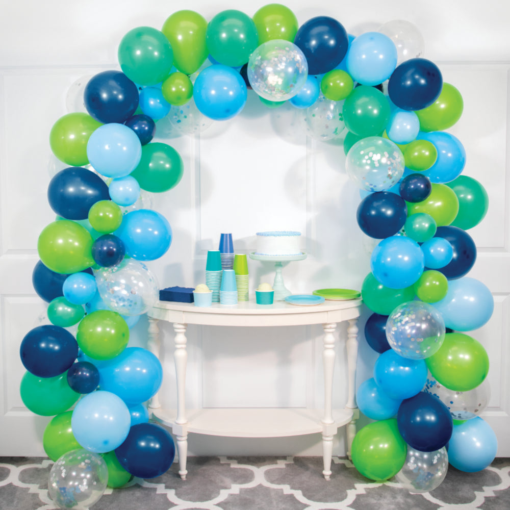 Blue Balloon Garland Kit with Greenery Leaves and 91 Balloons in