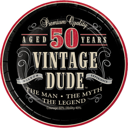 Vintage Dude 50 Cake Plates 8ct | Milestone Birthday