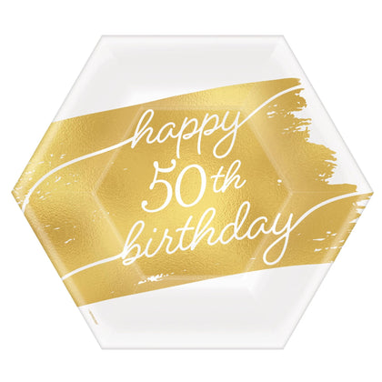 50th 7in Hexagon Metallic Plates 8ct | Milestone Birthday