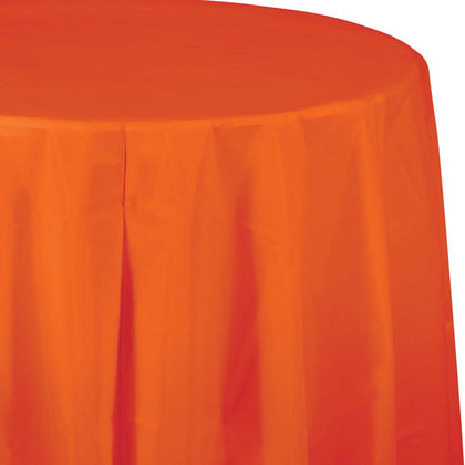 Sun Kissed Orange Round Plastic Table Cover | Solids