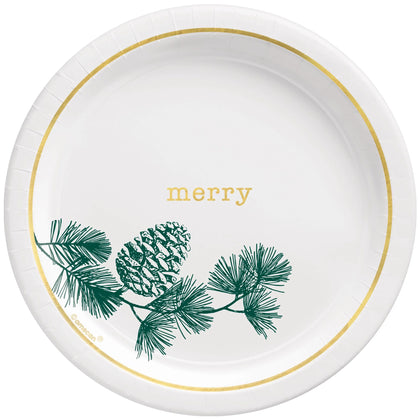 Merry 7in Round Metallic Paper Plates 8ct | Christmas