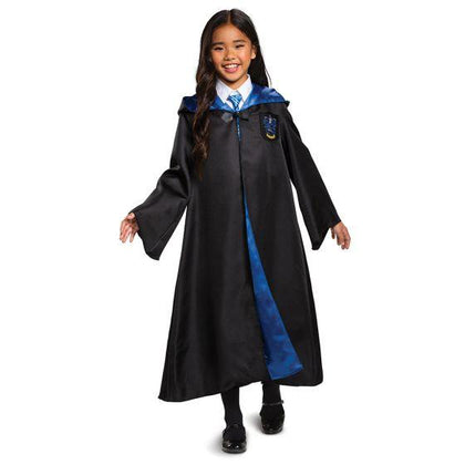 Black hooded robe with emblem and blue accents