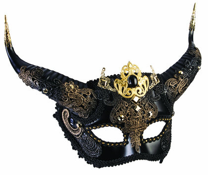 Black mask with gold trim and embellishments