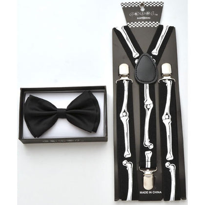 skeleton bowtie suspenders white black