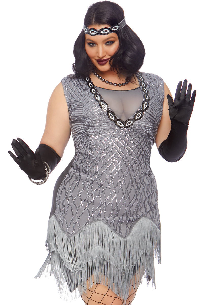  Fringe Flapper Dress Plus Size Silver 1920s Costume