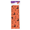 Halloween-themed decorative paper with black cat and bat patterns on an orange background, in packaging.