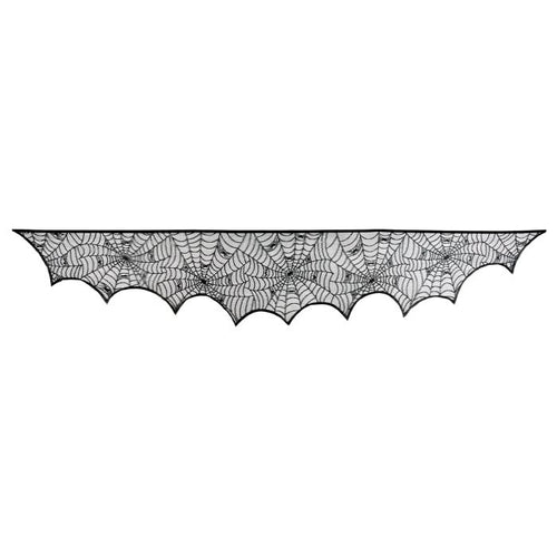 Black lace spider web design on a white background