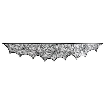 Black lace spider web design on a white background