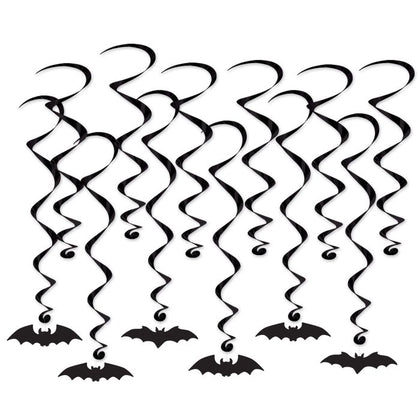 Black bat-shaped decorations on a white background