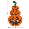 Inflatable pumpkin with jack-o'-lantern faces, showing measurements on a white background