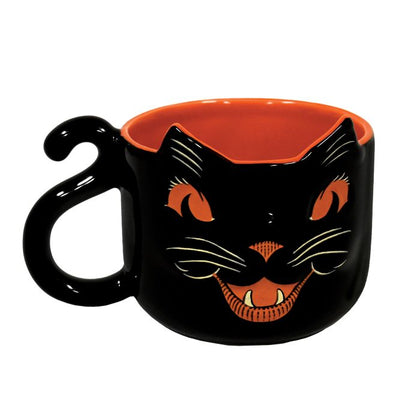 Vintage Halloween Ceramic Black Cat Mug