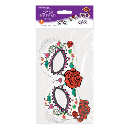Day of the Dead half mask packaging with colorful design on a white background