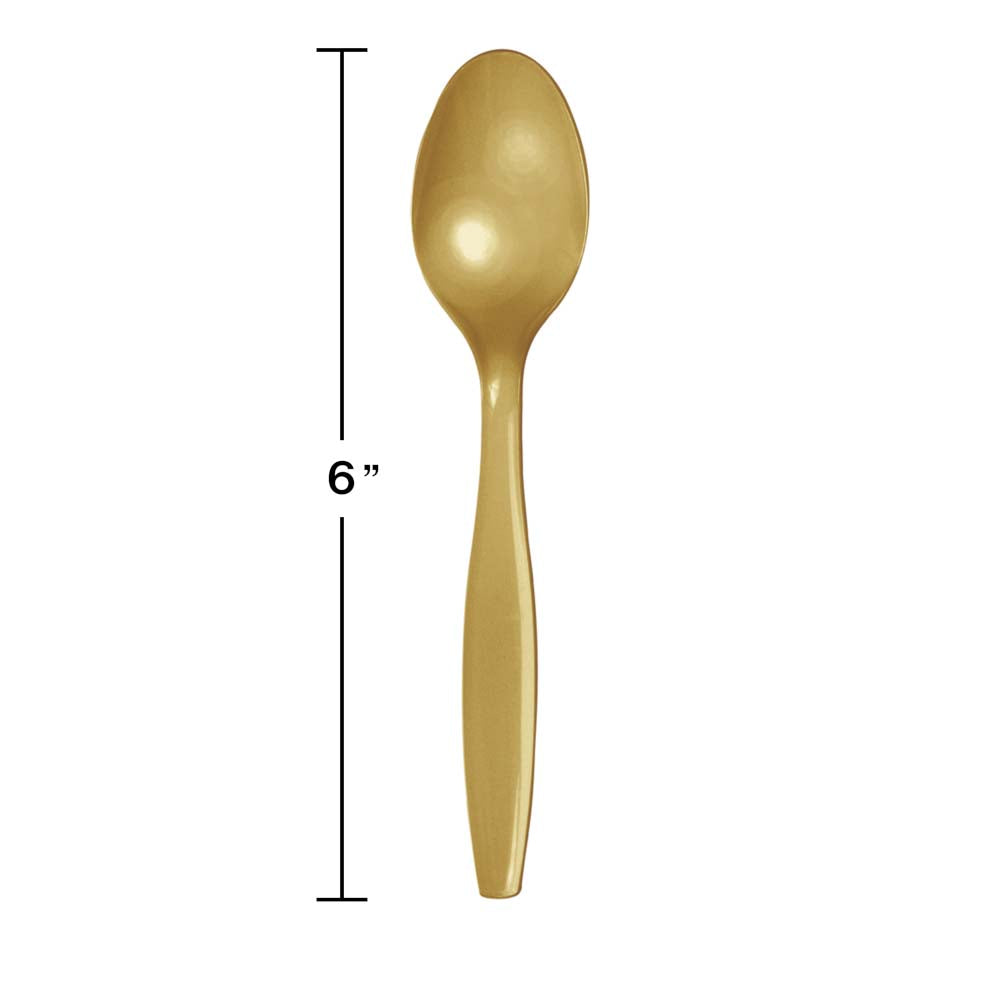 Glittering Gold Plastic Spoons 24ct  | Solids