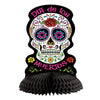 Decorative skull with 'Dia de los Muertos' text and colorful design on a white background