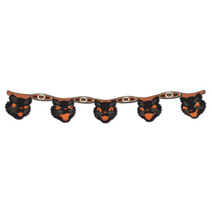 Halloween-themed banner with black cat faces on a white background