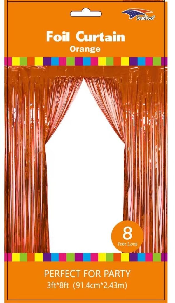 Metallic Fringe Curtain | Orange