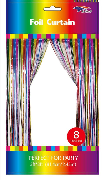Metallic Fringe Curtain | Rainbow