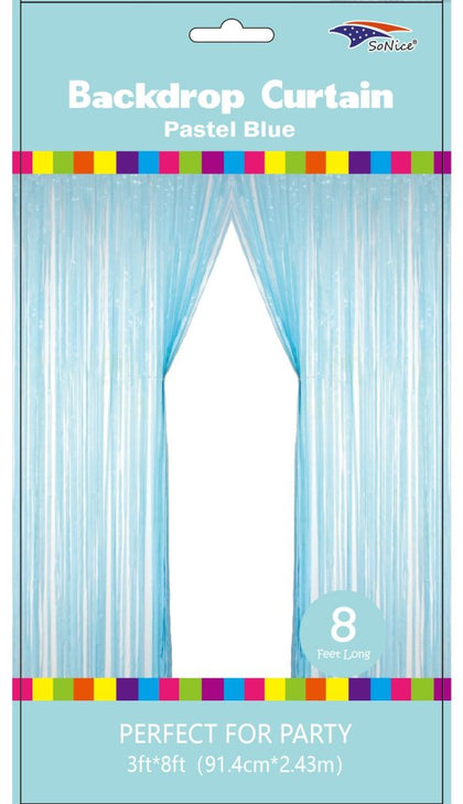 Metallic Fringe Curtain | Pastel Blue