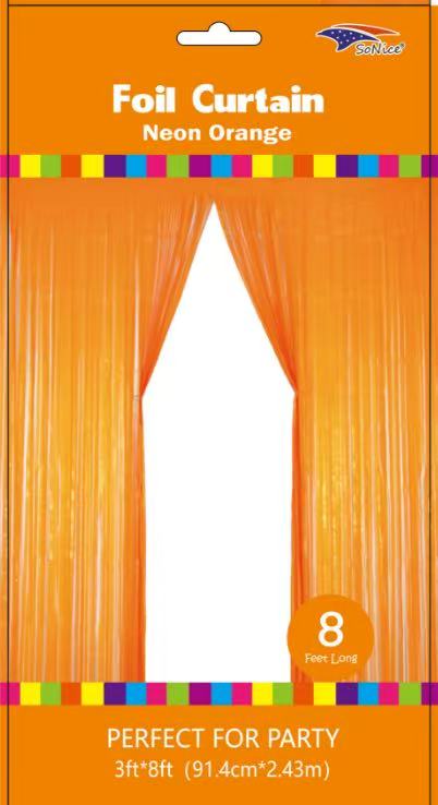 Metallic Fringe Curtain | Neon Orange