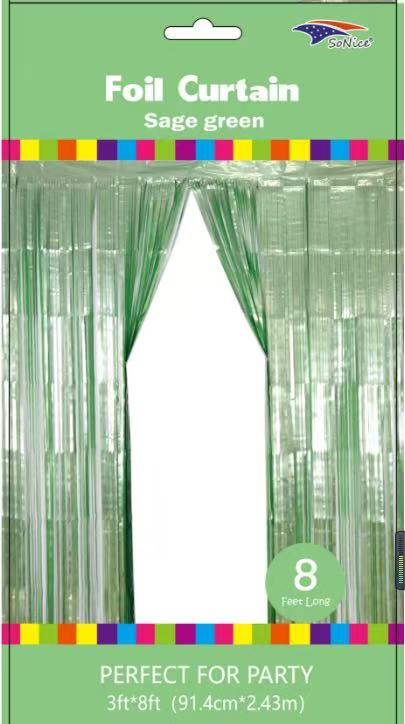 Metallic Fringe Curtain | Sage Green