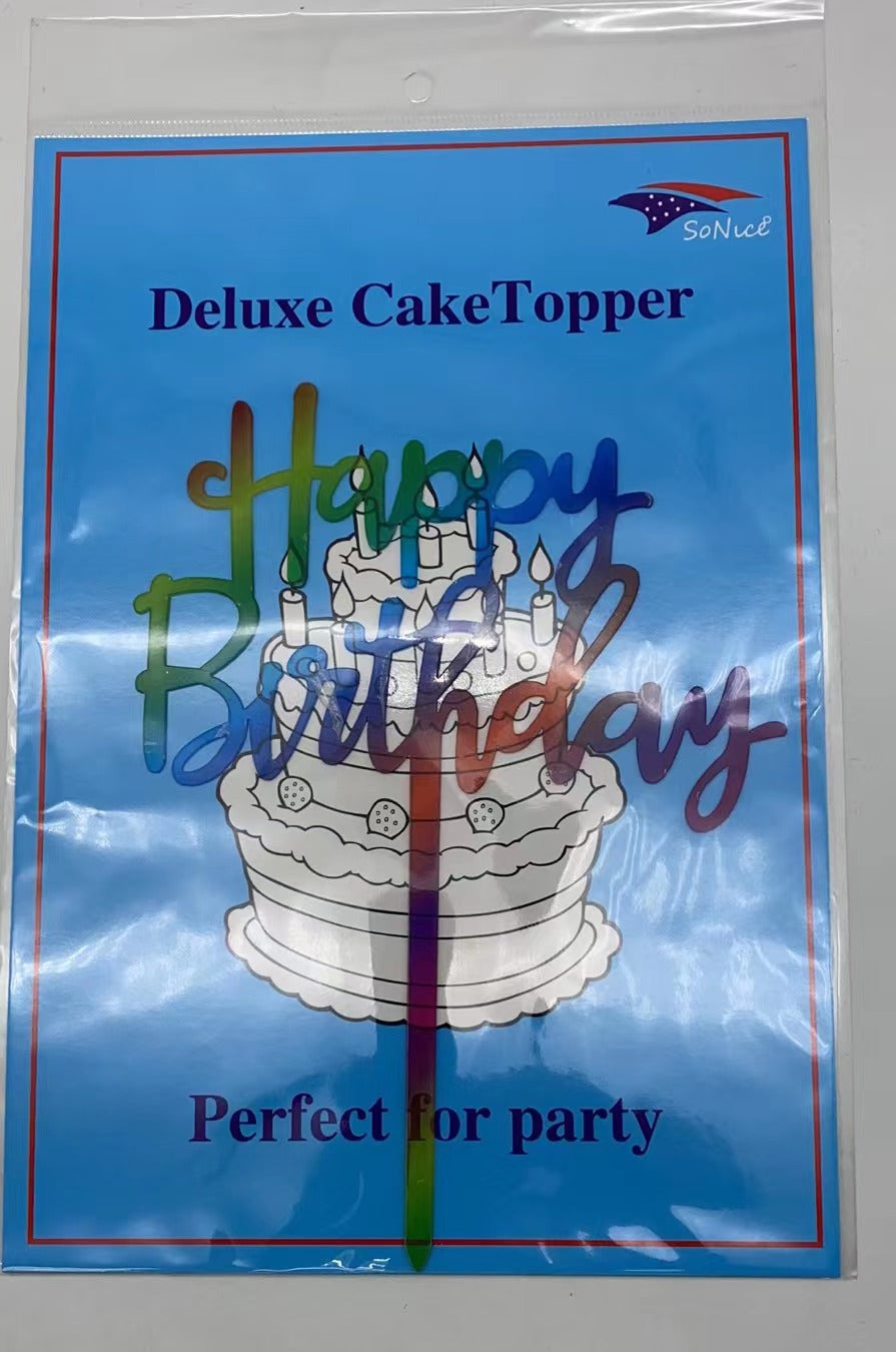 Acrylic Cake Topper Happy Birthday | Rainbow