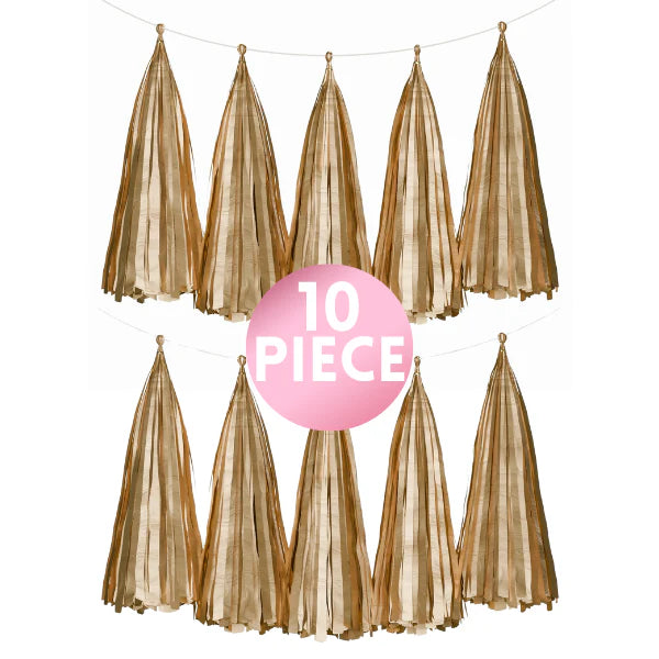 10 Piece Paper Tassel - Gold