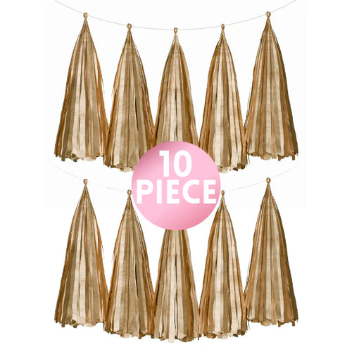 10 Piece Paper Tassel - Gold
