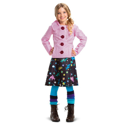 Top, skirt, footless tights, and pair of knit leg warmers.