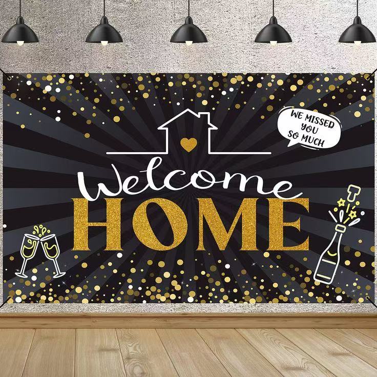 Vinyl Party Backdrop Banner Welcome Home
