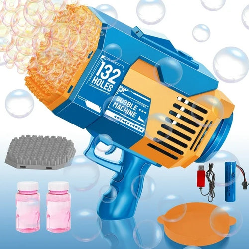 Bubble gun with accessories on a blue background