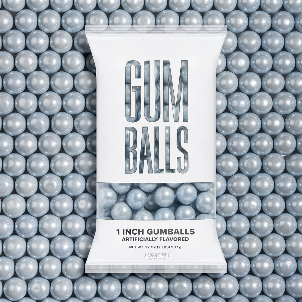 Silver 1 inch Round Gumballs 32oz Bag
