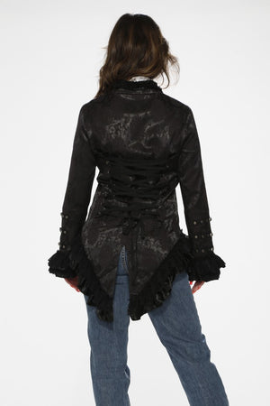Women's Black Brocade Tailed Jacket