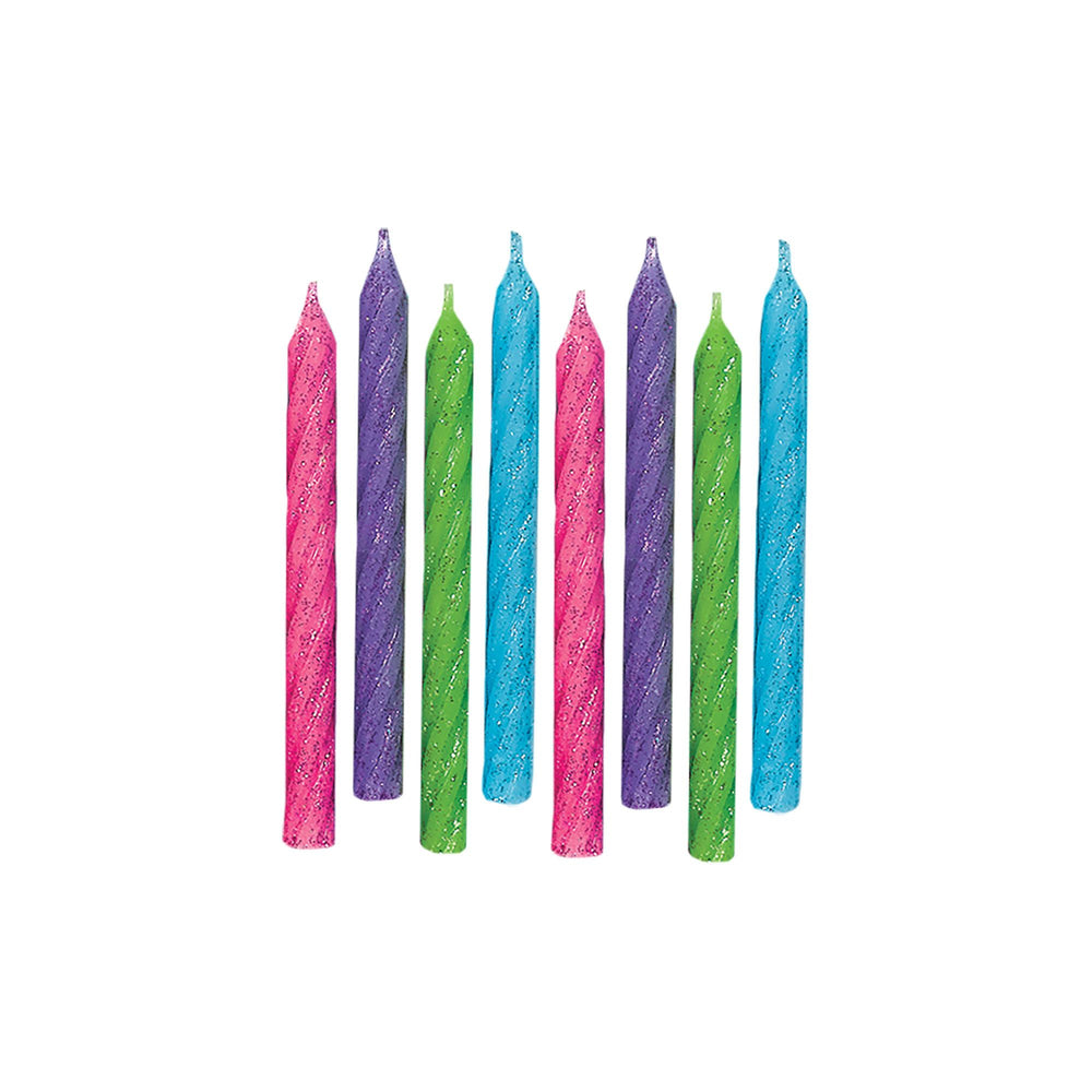 Large Glitter Spiral Candles - Brights