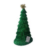 Green tinsel Christmas tree with a gold top on a white background