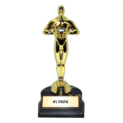 Gold trophy with '#1 PAPA' on a black base against a white background