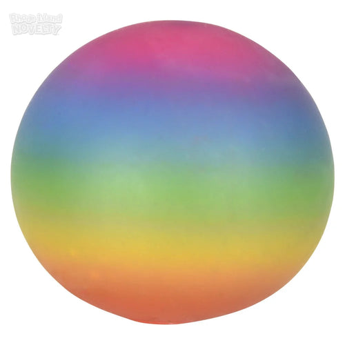 Multicolored sphere with a gradient of pink, purple, blue, green, and yellow on a white background.