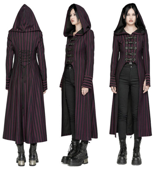 Steampunk Striped Long Coat | Black/Red