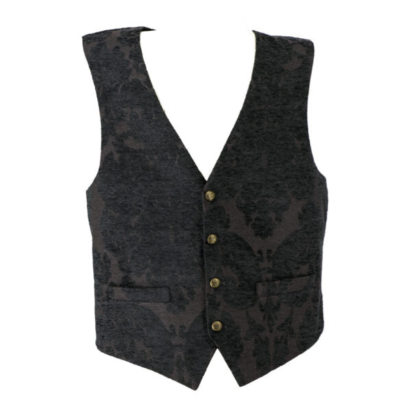 Damask Floral Brocade Vest | Black