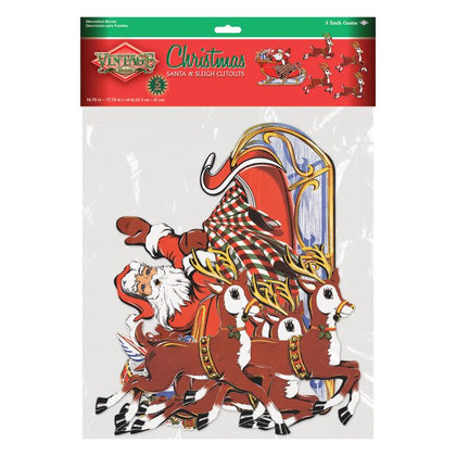 Christmas window stickers with Santa, reindeer, and sleigh on a clear background
