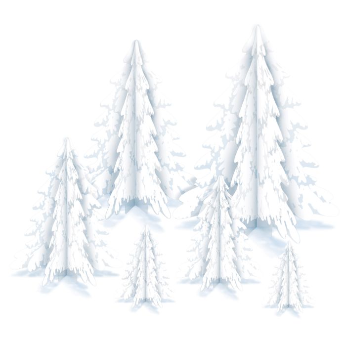 3-D Clear Plastic Winter Pine Tree Centerpieces 6ct