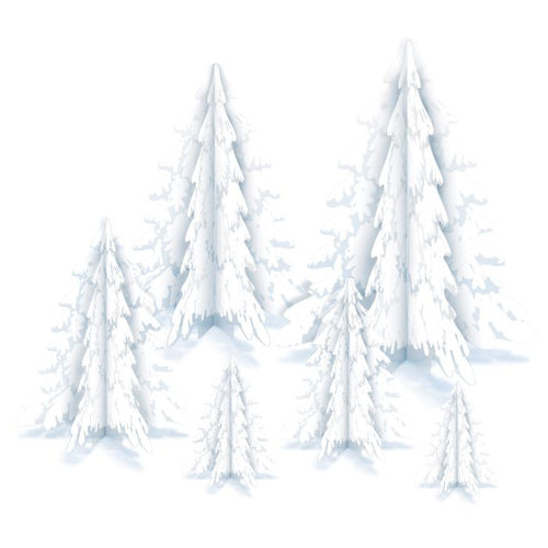 3-D Clear Plastic Winter Pine Tree Centerpieces 6ct